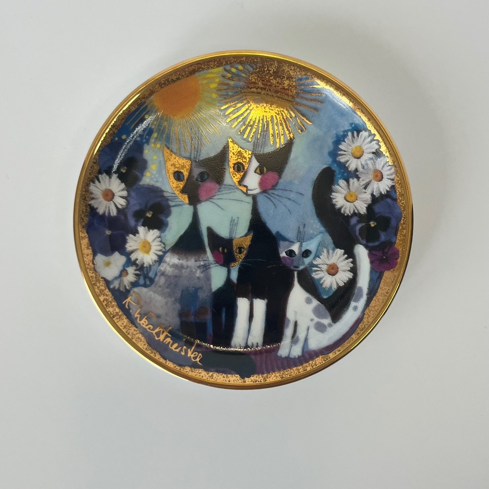 Goebel‎ Rosina Wachtmeister Katzenfamilie Mini Porcelain Plate Cat Family Gold